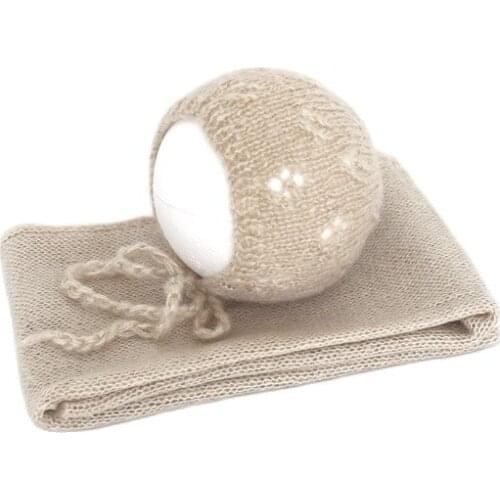 Newborn Mohair Wrap Bonnet Set Newborn Stretch Knit Wrap Photography Props Baby Soft Hat Photo Props Swaddle Cocoon
