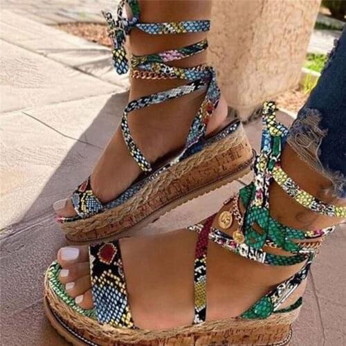 Summer Women Snake Sandals Cross Strap Platform Heels Ankle Lace Peep Toe 2021 Beach Party Ladies Shoes Zapatos