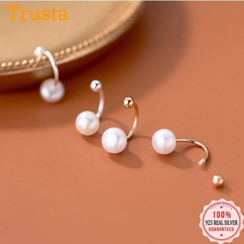TrustDavis Real 925 Sterling Silver Fashion Freshwater Pearl Screw Stud Earrings For Women Wedding Mothers Day Jewelry DB427