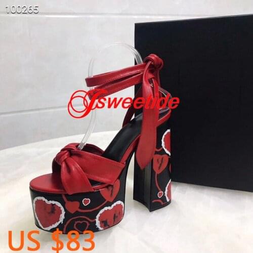 Fashion High Quality Thick Heels Sandal for Woman Sexy Peep Toe Platform Lace-up Woman Shoes Ankle Strap Bowknot Brand Heels