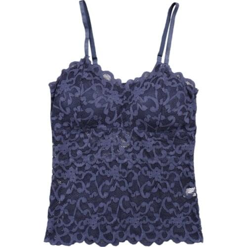 Women Floral Padded Tank Top Sexy Lace Cami Bralette Crochet Solid Color V-neck Flower Bra VestH