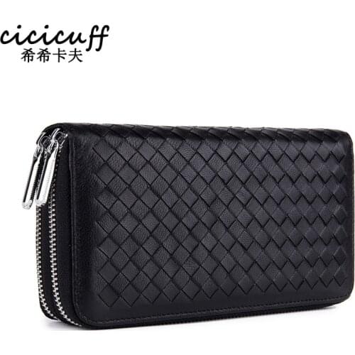 CICICUFF Lady Wallet Genuine Leather Double Zipper Long Clutch Bag sheep Leather RFID Anti-theft Brush Phone Wrist Bag Handbag