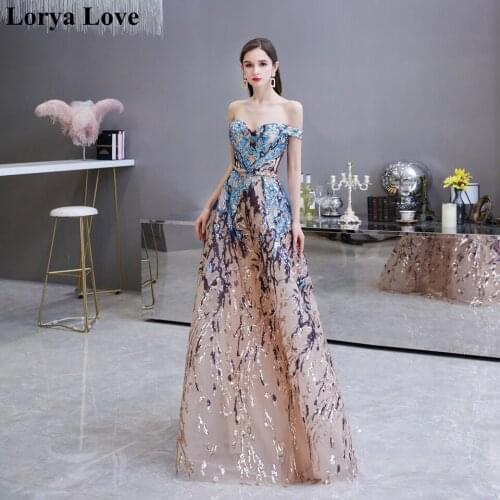 Sexy Evening Dresses 2020 Vintage Colorful Sequin Off Shoulder Sweetheart Long Women Party Formal Graduation Gown Prom Dress