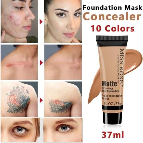 MISS ROSE 37ml Liquid Concealer Makeup Foundation Cream Scars Acne Cover Smooth Makeup Face Eyes Cosmetic Foundation 10 Colors