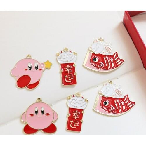 10pcs 2021 Latest Fashion powder fat red koi fish lucky cat pendant Cartoons Chinese style Earrings diy jewelry key ring pendant