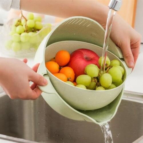 2 in 1 Fruit Vegetable Washing Basket Strainer Portabl Silicone Colander Drainer With Handle Kitchen Tools