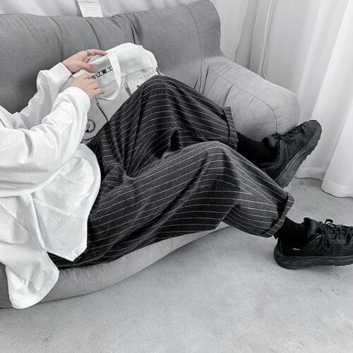 2021 Streetwear Man Casual Loose Trousers Japanese Men Black Gray Pants Plus Size Korean Mens Striped Harem Pants