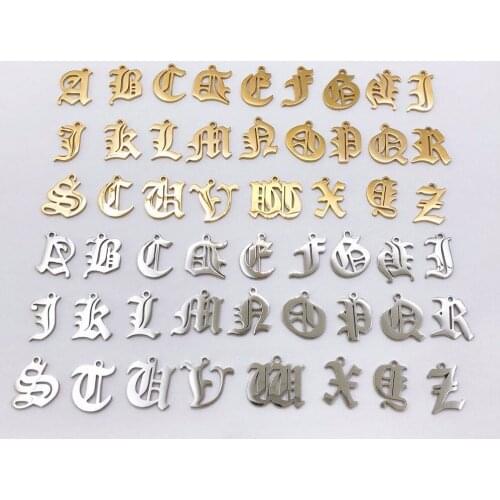 26pcs 13*15mm Gold/Steel Color Stainless Steel Letter A-Z Mirror Polished Hollow Cut out Alphabet Letters Charm for DIY Handmade
