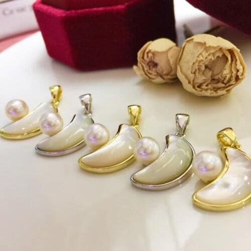 3Pcs/Lot Shell Moon Design Pearl Pendant Settings Women DIY Pendant Components