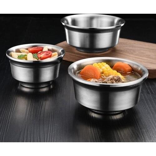 304 double-layer stainless steel bowl anti-scalding household rice bowl fruit salad noodle rice bowl tableware restaurant kitche