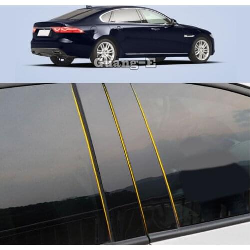 Car PC Material Pillar Post Cover Door Trim Window Piano Black Molding Sticker Plate 6pcs For Jaguar XF XFL 2016-2021