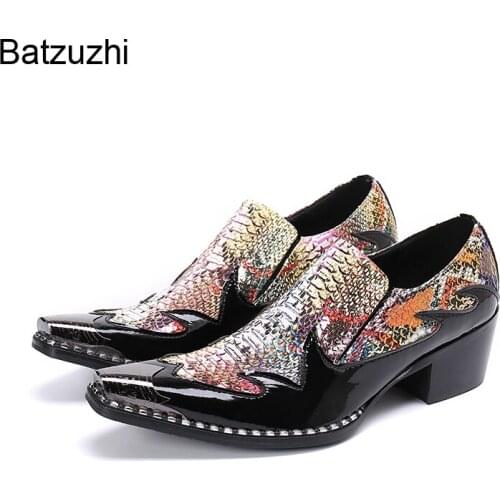 Batzuzhi Luxury Design Mens Leather Dress Shoes Pointed Metal Toe Leather Business Shoes for Men Party and Wedding, US6-12