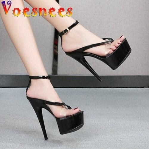Voesnees Shoes for Women 2021 Summer Waterproof Platform Stiletto Sandals High Heels Sexy Patent Leathe Flip Flops Party Shoes