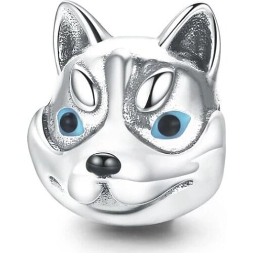 100% 925 Sterling Silver Dog Head Cute Husky Poodle Animal Charm Beads fit Charm Bracelet Bangles Jewelry Making CMC836