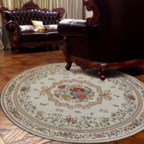 Europe Jacquard Woven Rug Round For Living Room Bedroom Decor Cotton Flower Carpet Thick Hallway Study Room Floor Mat Anti Slip