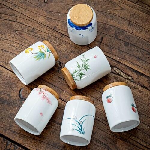 CHANSHOVA Chinese style Hand Painted Ceramic Tea Box Handmade Sealing Bamboo Lid China porcelain tea container H567