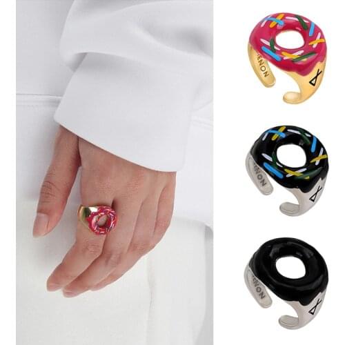 New Fashion Donut Shape Sweet Style Beautiful Girl Metal Ring Opening Adjustable Cute Index Finger Ring Gift for Friends
