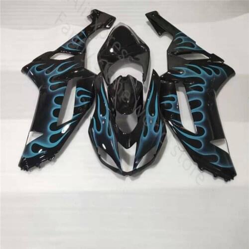 Fit black fairings kit for KAWASAKI Ninja 2007 2008 ZX6R fairing kits ZX 6R 636 07 08 blue flames motorcycles part