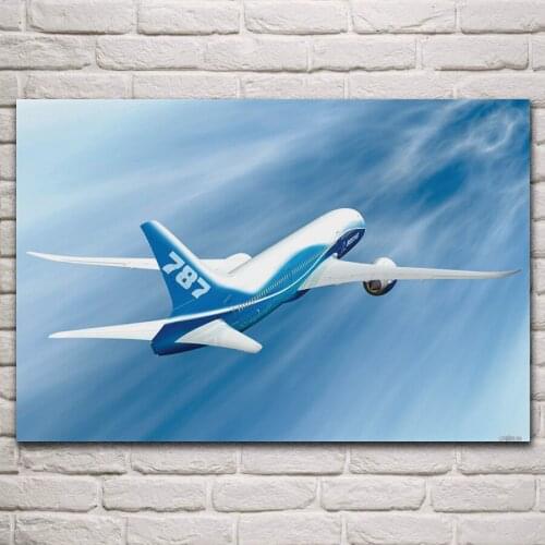 Beautiful Plane 787 aircraft flight clear blue sky living room decoration home art decor print wood frame fabric posters KM049