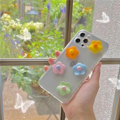 Creative Korean Style 3D Flower Pattern Phone Case For iPhone 12 11 pro Max XS Max XR XS 8 Plus Transparent Silicone Soft Shell