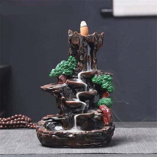 Hot Sale Mountain River Handicraft Incense Holder Ceramic Backflow Waterfall Smoke Incense Burner Christmas Gift Home Decor