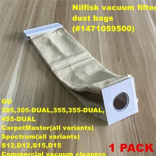 1 PACK Nilfisk vacuum filter dust bags(#1471059500) fit GU 305,305-DUAL,355,355-DUAL,455-DUAL CarpetMaster Spectrum S12 D12 S15