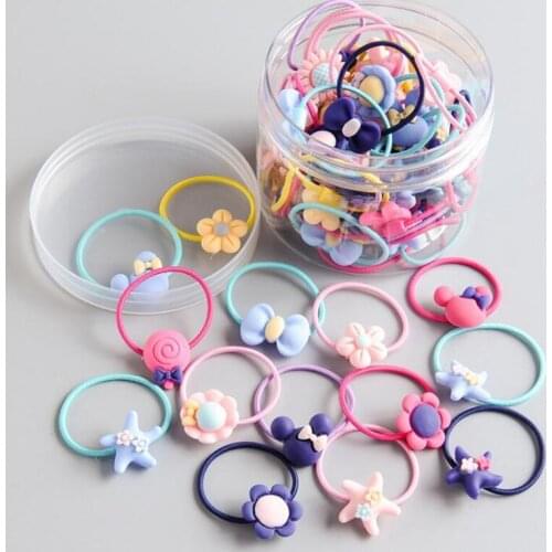 20pcs/Lot Cute Cartoon Elastic Flowers Hair Bands Headwear Scrunchies Rubber Bands Headbands Fashion Girls Hair Accessories