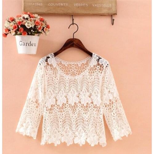 New Elegant Lace T-shirt All-match Europe Style Women Hollow Out Tees Casual Lady Basic Tops Pullovers Brief Bottomings WZ1469