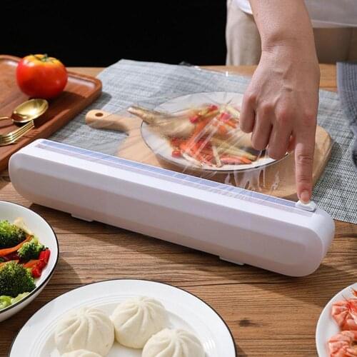 2021 New Punch-free Fixing Food Wrap Dispenser Cutter Tool Holder Storage Cling Film Cutter Dispenser Plastic Wrap Foil Kit H6Z5