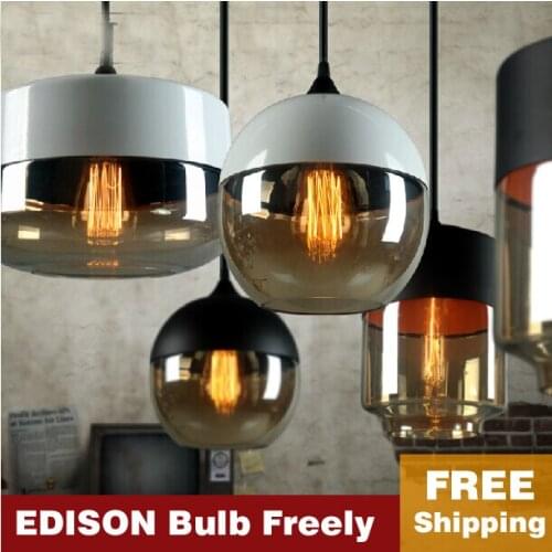 New American industrial loft vintage pendant lights black white iron edison glass retro loft vintage pendant lights lamp