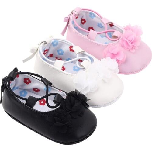 Baby Infant Girls Solid PU Princess First Walker Shoes Newborn Toddler Flower Lace Flat Cotton Sole Prewalker Cute Shoes 0-18M
