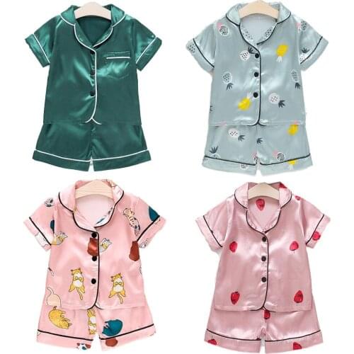 Boys Girls Pajamas Suit Silk Pajamas Children Girls Pajamas Suit Girls Pajamas Suit Children Pajamas Suit free shipping
