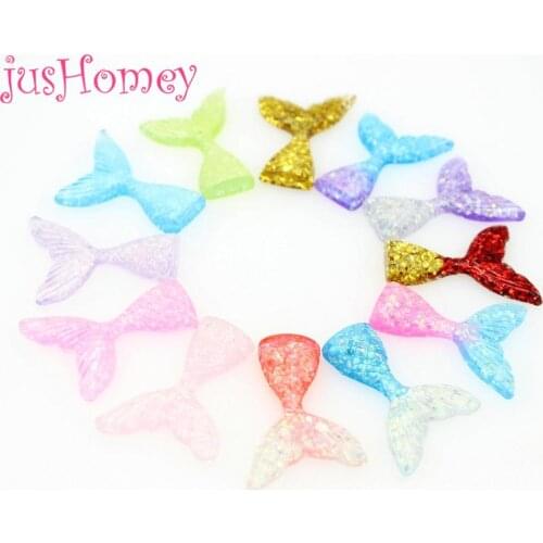 12 Pieces Glitter Resin Mermaid Tail Cabochons Rainbow Gradient Flatback Mermaid for DIY Craft Supply, Phone Case Decor