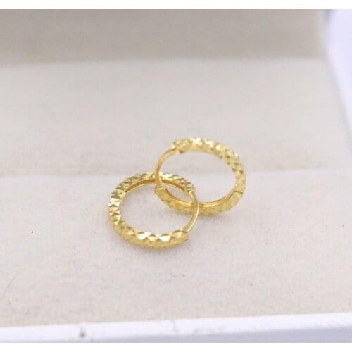 Pure Solid 18K Yellow Gold Earrings Women Luck Full Star Hoop Earrings 1-1.3g 12x1.2mm Best Gift