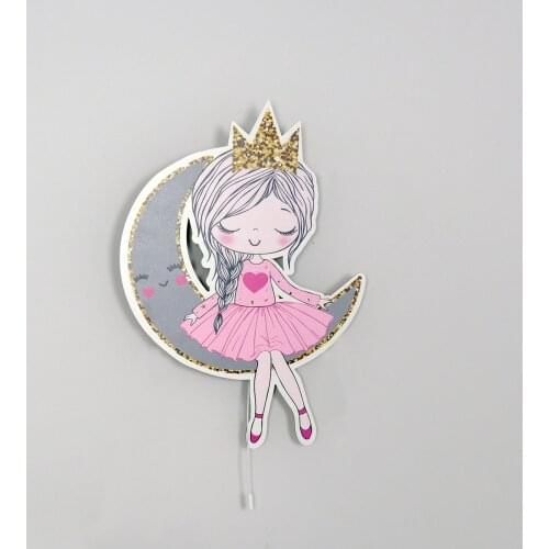 Fairy Girl Sitting Moon Wooden Design Lighting Decorative Modern Bedroom Wall Lamps Led Light Night Light 2021 Model 007