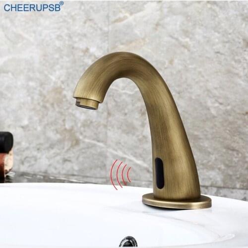 Motion Infrared Sensor Bathroom Basin Faucet Antique Gold Touchless Tap Single Cold Automatic Brass Faucets Smart Sense Actived