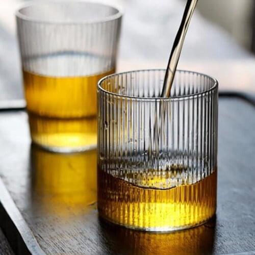 Heat Resistant Transparent Striped Glass Coffee Whisky Beer Mug Drinking Cup Japanese-Style Ripple Vertical Grain Whisky Glasses