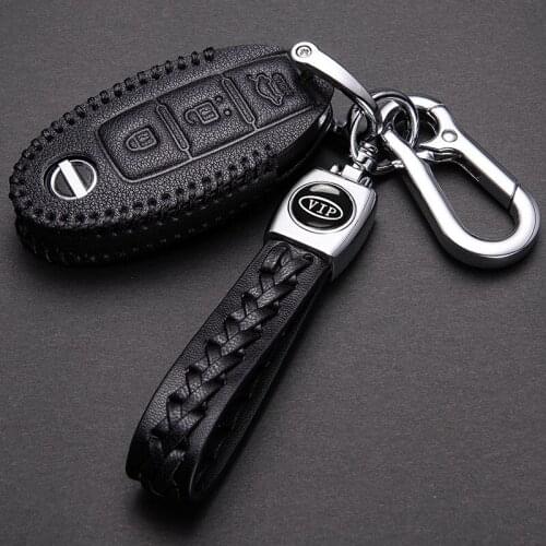 Top Layer Leather Car Key Case Cover Protective Shell For Nissan Sylphy 14 Qashqai Tiida Teana X-Trail 2020 Key Ring Keychain