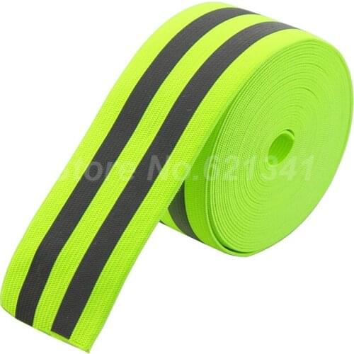 Green Silver Reflective Elastic Tape Band Cord Belt Fabric Wide 50mm x Double 10mm