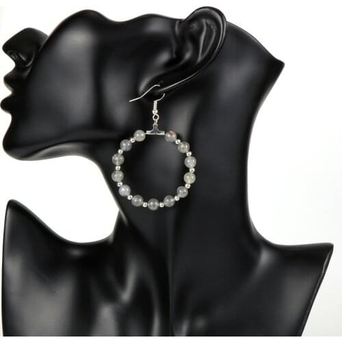 Women Natural Stone Labradorite Dangling Earrings Strawberry Crystal Indian Onyx Round Circle Hanging Pierced Earring Jewelry