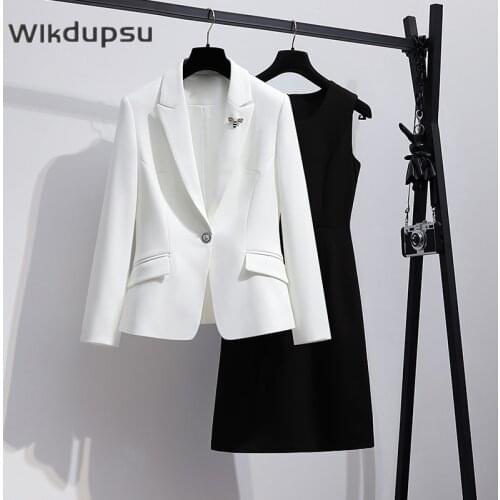 Professional Clothes For Women Suit Fashion Elegant OL Office Lady Business Formal Work Black White Blazer Dress 2 Two Piece Set