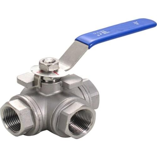 1" 3 Way Female BSPT 304 SS Type L Mountin Pad Ball Valve Vinyl Handle WOG1000