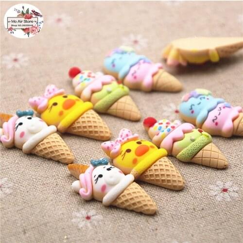 10PCS resin ice cream cone Resin Flat back Cabochon replicated dessert Art Supply Decoration Charm Craft