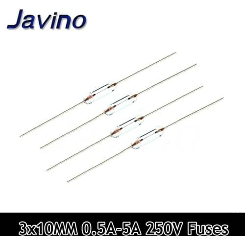 100Pcs/lot 3*10mm 250V Axial fast glass fuse with lead wire 0.5A/1A/1.5A/2A/3A/5A 250V Fuses Eco-friendly 3X10