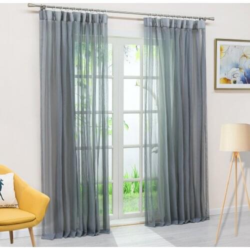 2PCS Window Curtain Solid Color Transparent Sheer Tulle Voile Fabric Living Room Screening Window Treatment 5 Colors