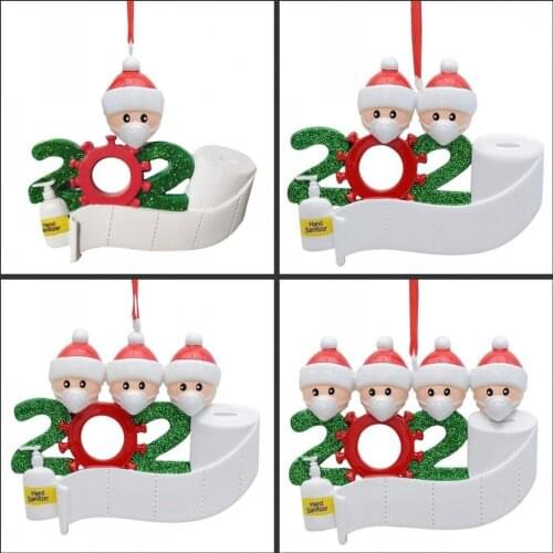 2020 Christmas Ornaments Customized Gift Survivor Family of 1-7 Hang Decoration Snowman Pendant With Face Mask Hand Sanitizer
