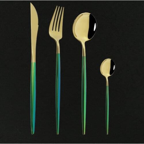 4Pcs Colorful Cutlery Set Round Handle Stainless Steel Dinnerware Silverware Western Dinner Knife Fork Tea Spoon Flatware Set