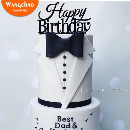 Acrylic Suit Happy Birthday Cake Topper Fathers Day Gentleman Birthday Party Favors Decorations Baking Cake Toppers
