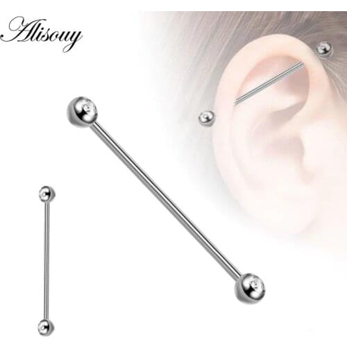 Alisouy 1pc Steel Industrial Piercing long straight Barbells Bar septum Ear piercing orelha Cartilage Helix 14G Body Jewelry