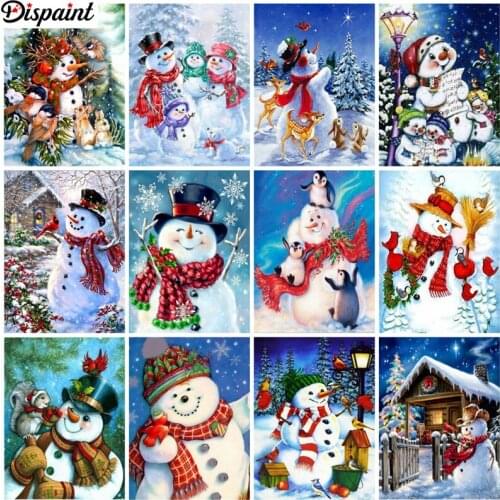 Dispaint Diamond painting "Snowman scenery" Full Square/Round Drill Wall Decor Inlaid Resin Embroidery Craft Cross stitch
